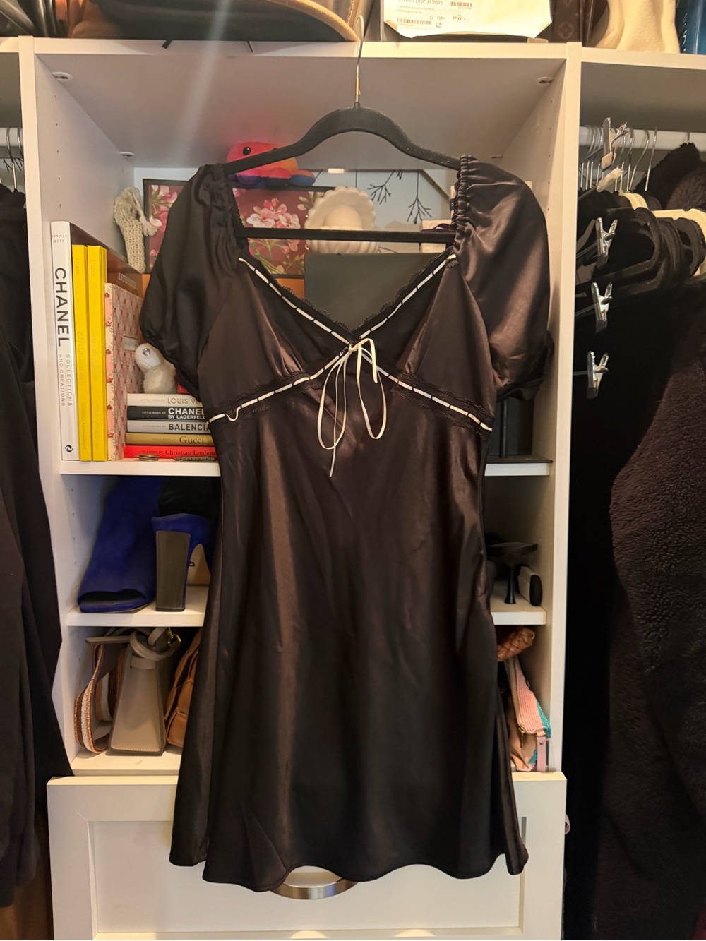 All in favor lace trim satin minidress- Medium